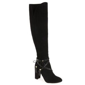 Louise et Cie Black Suede Tall Boots Size 5.5 / 35.5 Braided Detail - EUC